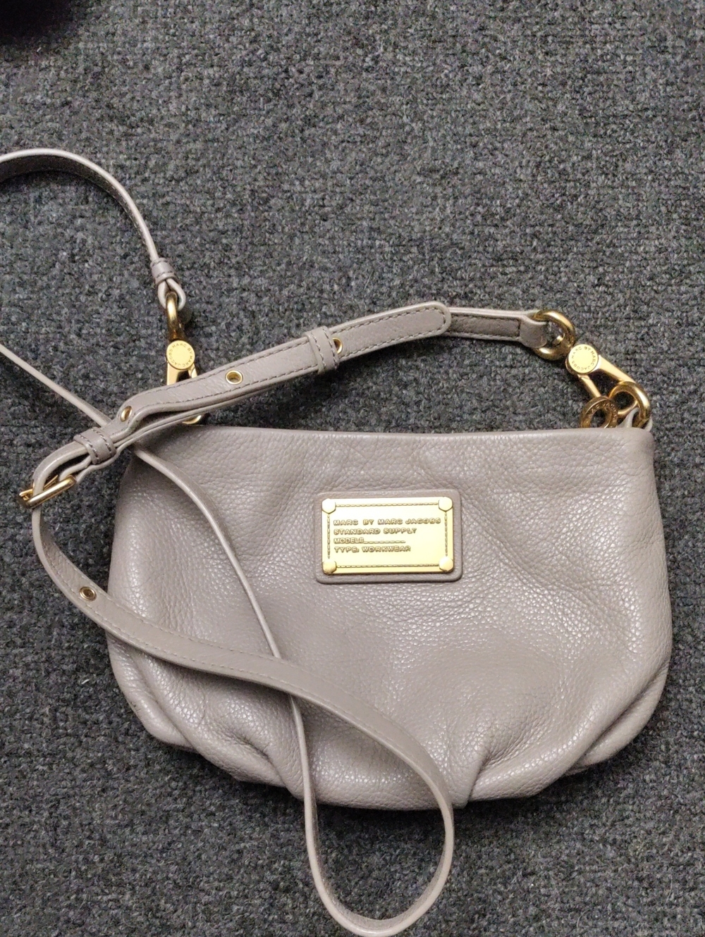 Marc by Marc Jacobs Beige Pebbled Leather Crossbody with Gold Plaque